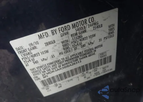 2011 Ford Edge Sport from USA, damaged, VIN 2FMDK3AK3BBA26313